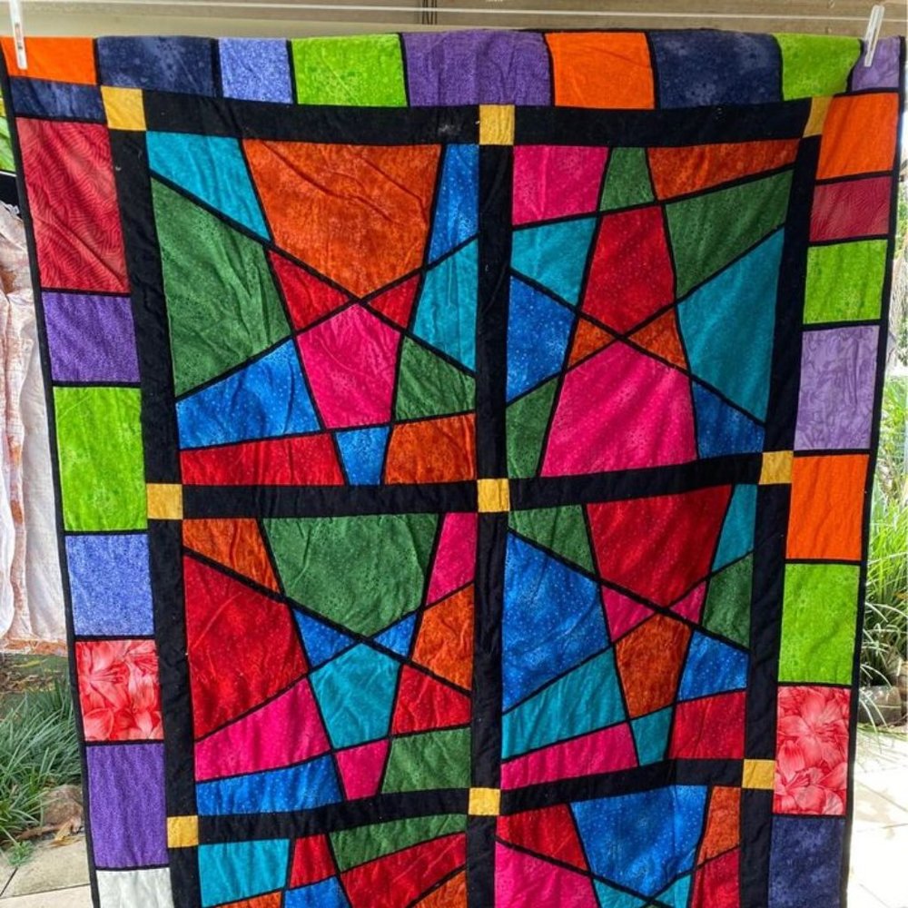 Lovingly Handmade Stained Glass Panel Quilt - Picture 2 of 4